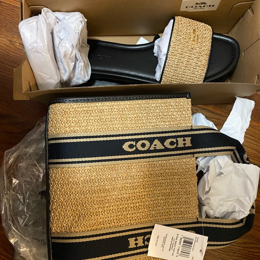 Coach Tan and Black Woven Mini Bag And SANDALS